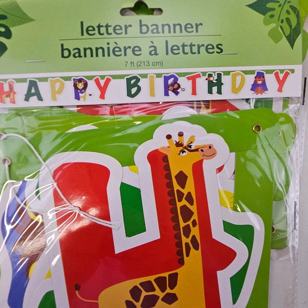 16pc Happy Birthday Banner Set 10 Jungle 7ft & 6 Holographic 2ft Party Decor Lot